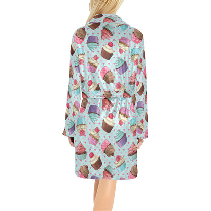 Cupcakes Fancy Heart Print Pattern Women's Fleece Robe