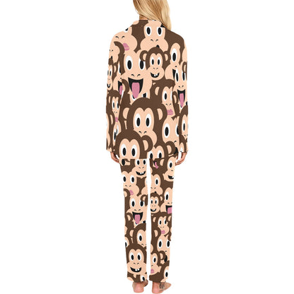 Emoji Monkey Print Pattern Women's Long Pajama Set