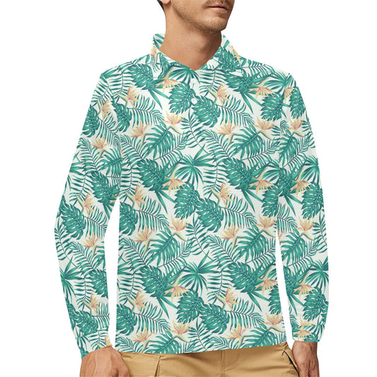 Bird Of Paradise Pattern Print Design 05 Long Sleeve Polo Shirt For Men's