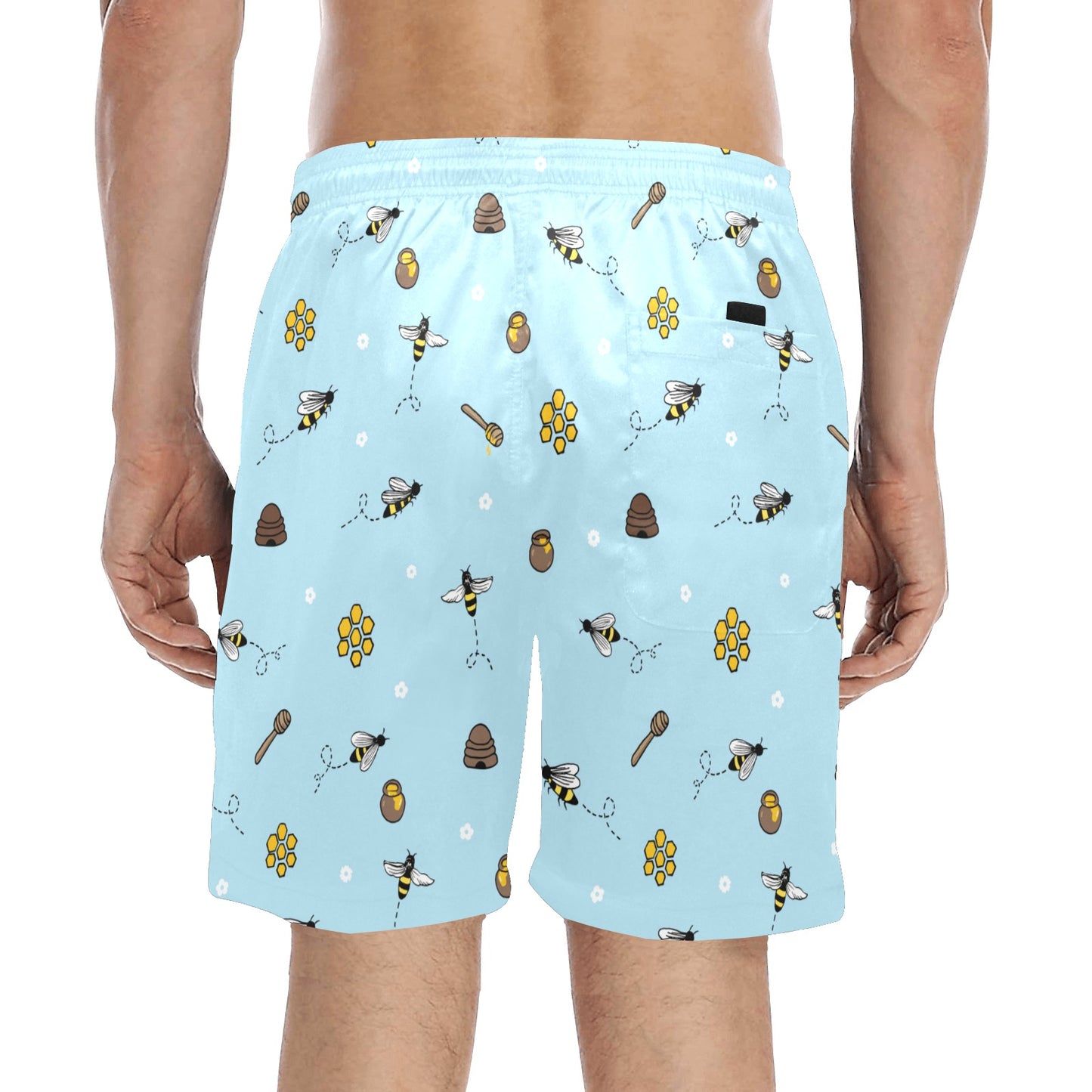 Honey Bee Print Design LKS307 Men's Swim Trunks Beach Shorts