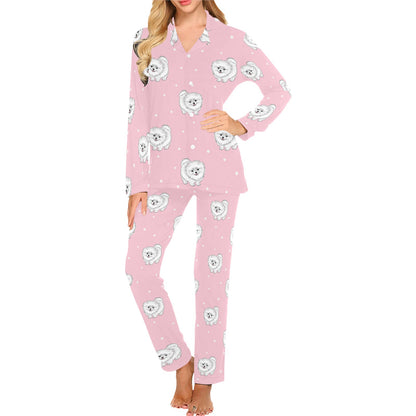 Pomeranians Pattern Print Design A02 Women's Long Pajama Set