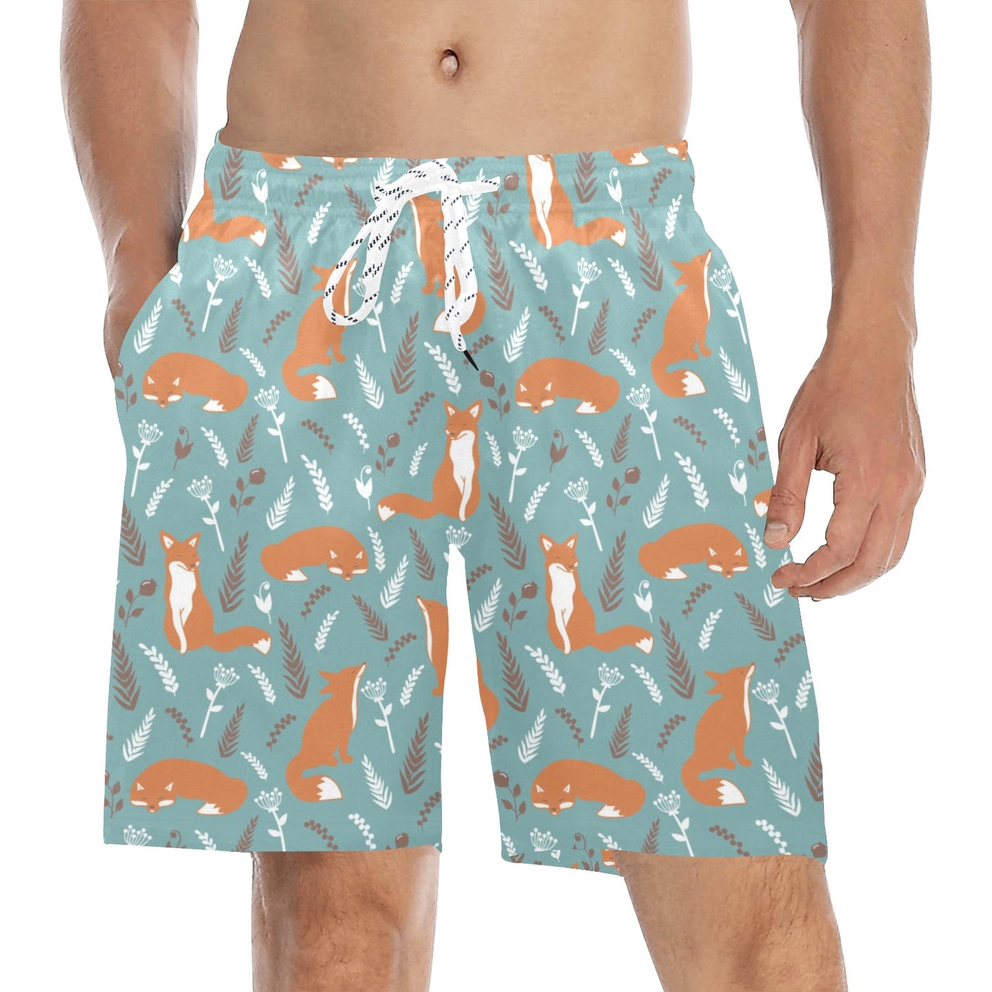 Fox Forest Print Pattern Men's Swim Trunks Beach Shorts