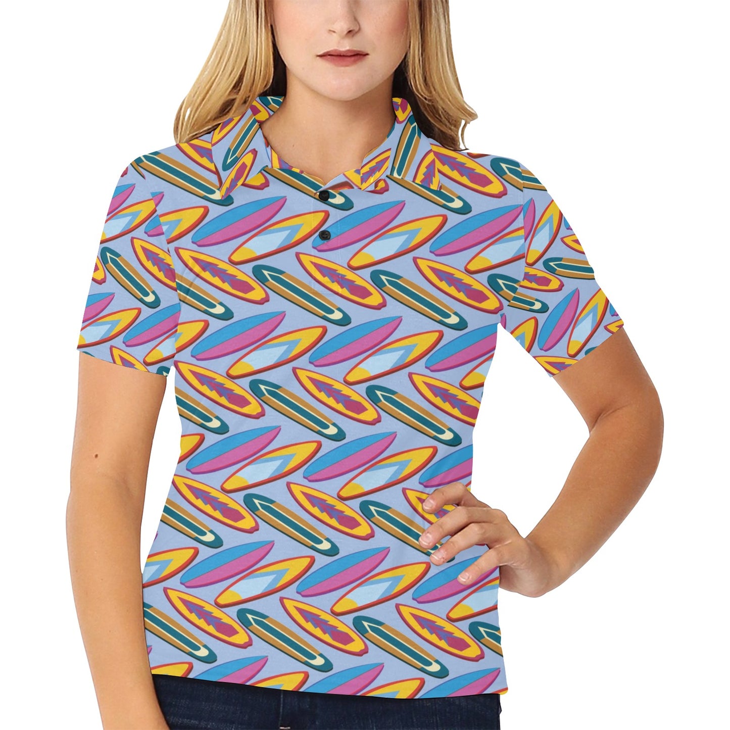 Surfboard Pattern Print Design LKS303 Women's Polo Shirt