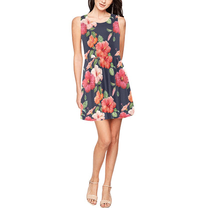 Tropical Flower Pattern Print Design TF020 Sleeveless Dress