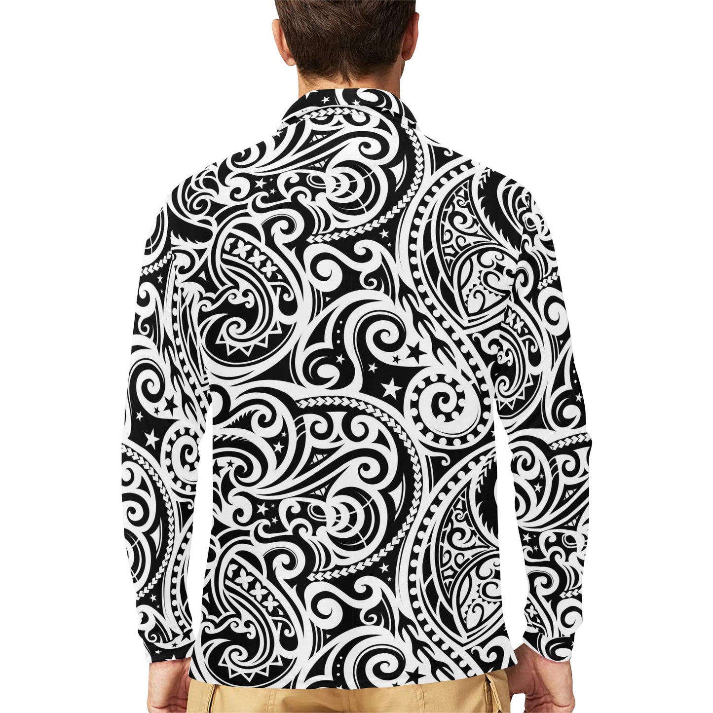 Polynesian Traditional Tribal Long Sleeve Polo Shirt For Men's