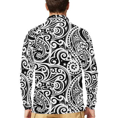 Polynesian Traditional Tribal Long Sleeve Polo Shirt For Men's