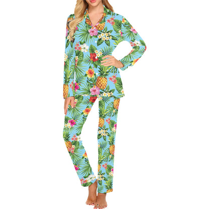 Pineapple Hawaiian flower Tropical Women's Long Pajama Set