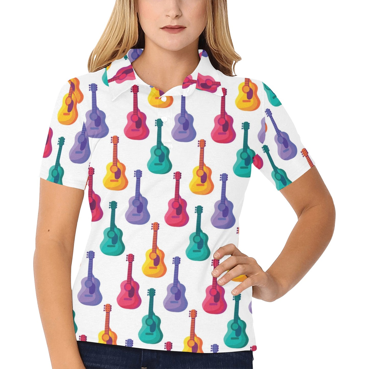 Acoustic Guitar Print Design LKS406 Women's Polo Shirt