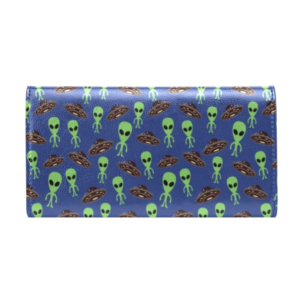 Alien Green UFO Pattern Women's Trifold Wallet