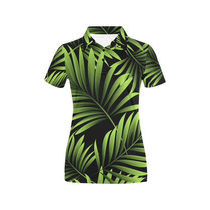 Green Neon Tropical Palm Leaves Women's Polo Shirt