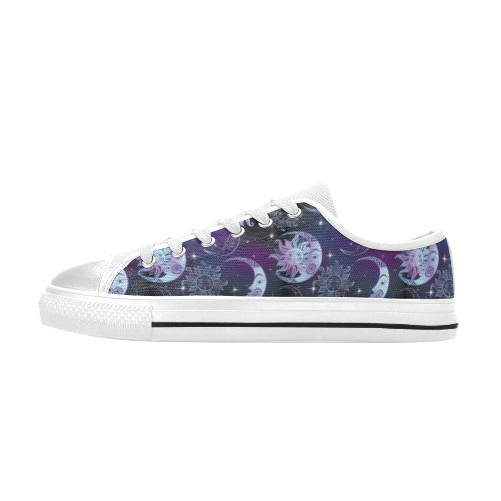 Sun Moon Print Design LKS303 Women's White Low Top Shoes