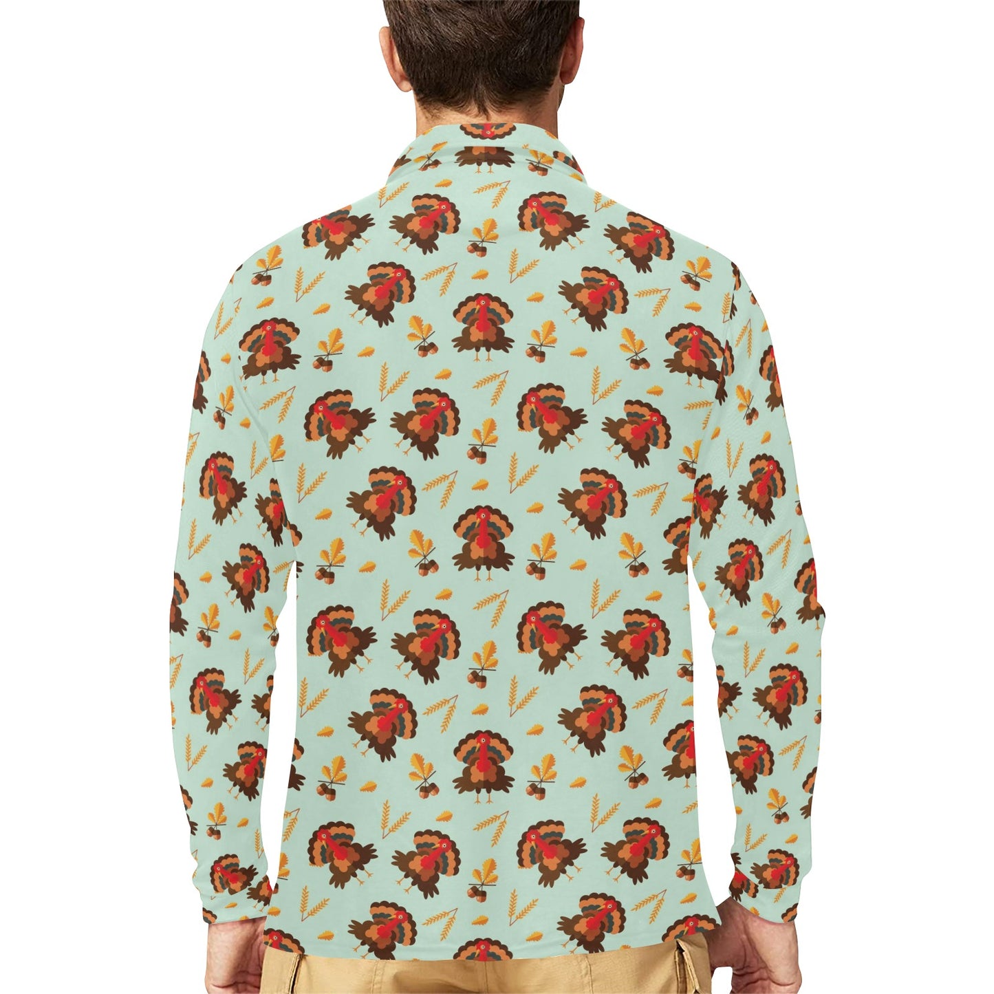 Thanksgiving Print Design LKS309 Long Sleeve Polo Shirt For Men's