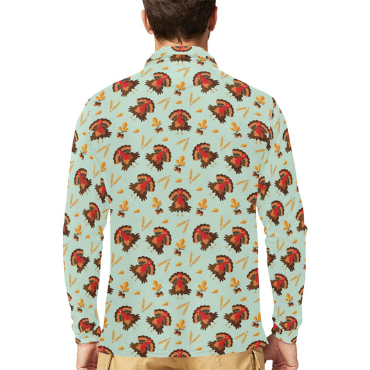 Thanksgiving Print Design LKS309 Long Sleeve Polo Shirt For Men's