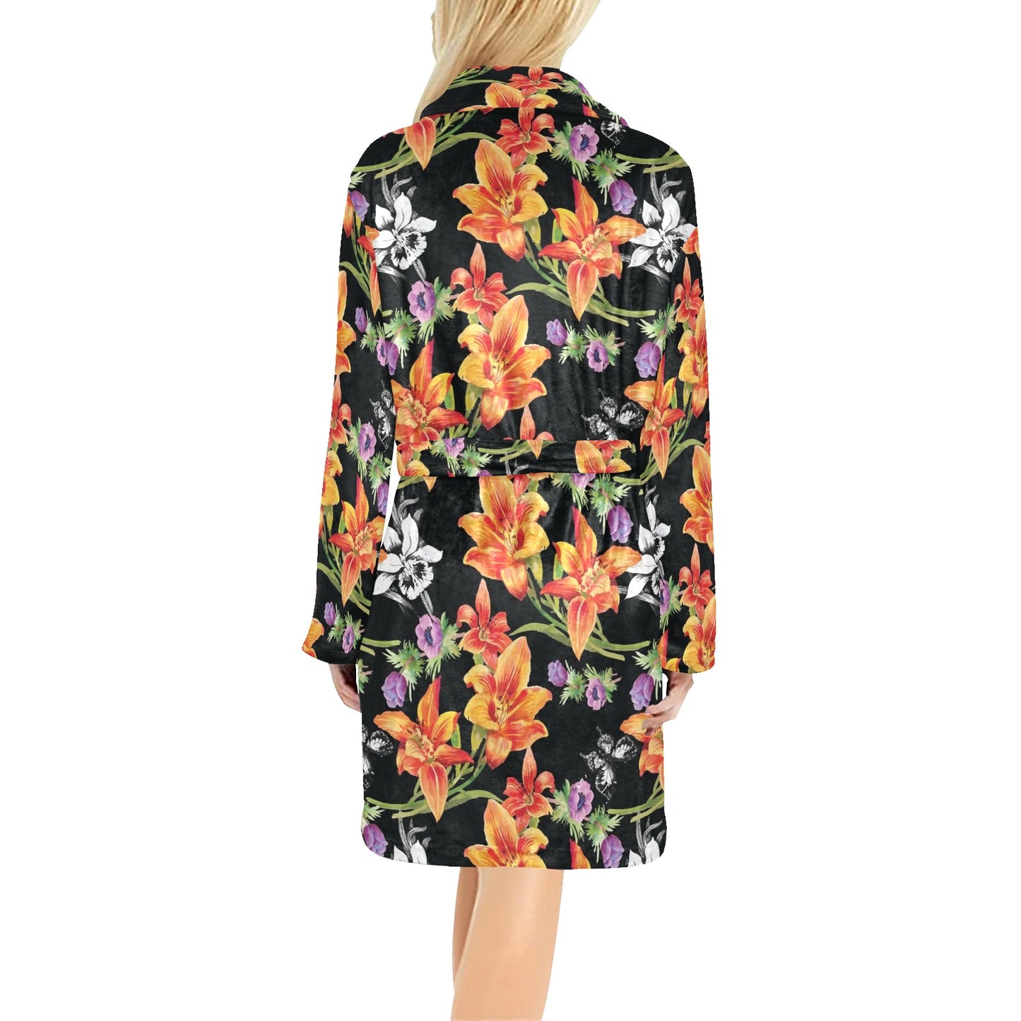 Tropical Flower Pattern Print Design TF02 Women's Fleece Robe