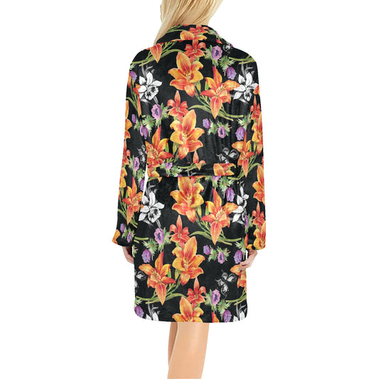 Tropical Flower Pattern Print Design TF02 Women's Fleece Robe