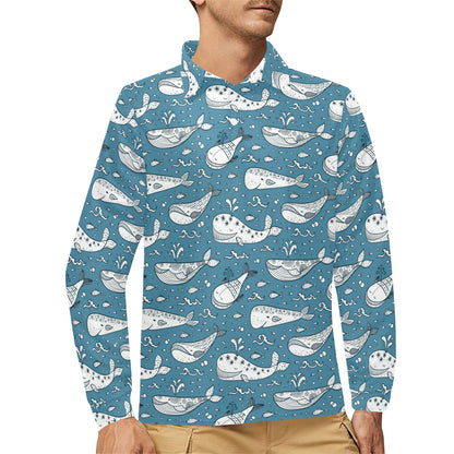 Humpback Whale Pattern Print Design 03 Long Sleeve Polo Shirt For Men's