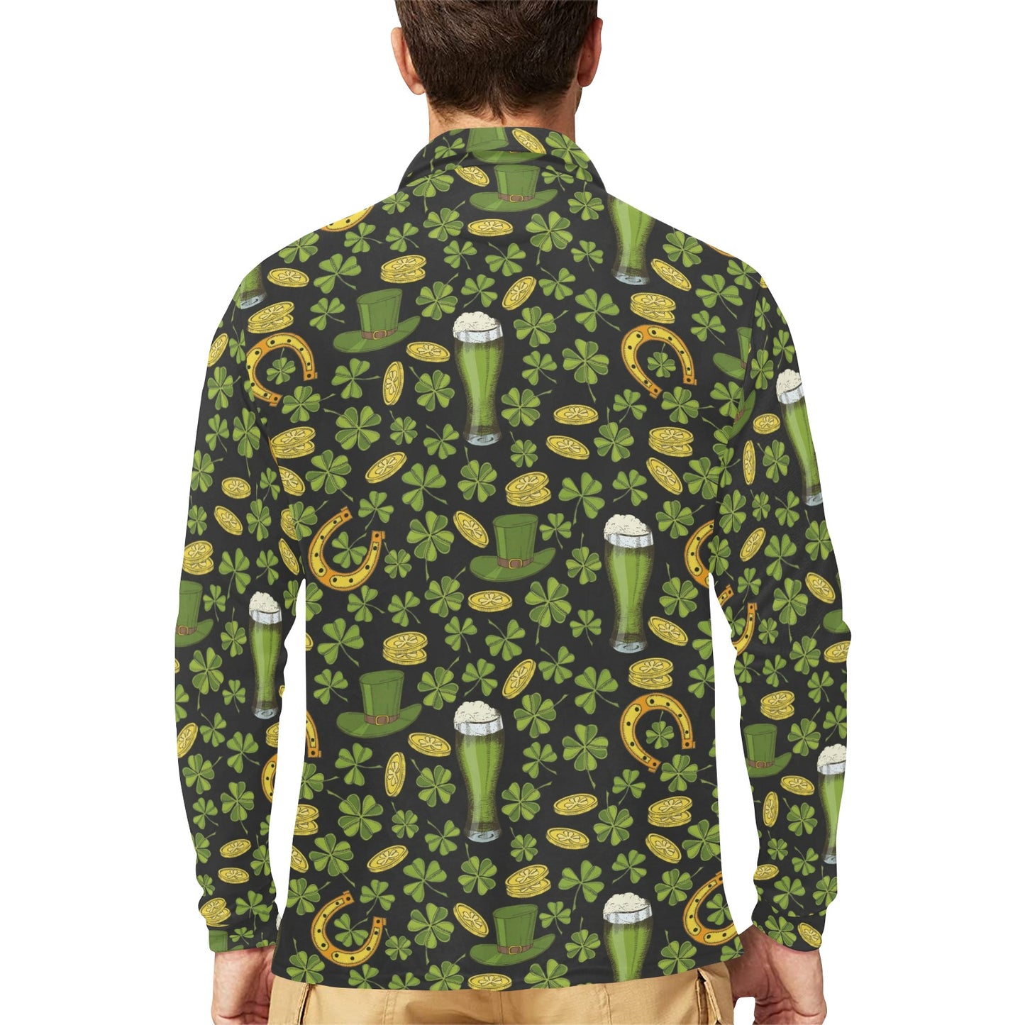 St Patricks Day Print Design LKS307 Long Sleeve Polo Shirt For Men's