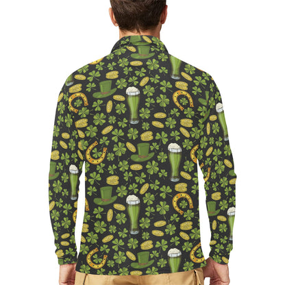 St Patricks Day Print Design LKS307 Long Sleeve Polo Shirt For Men's