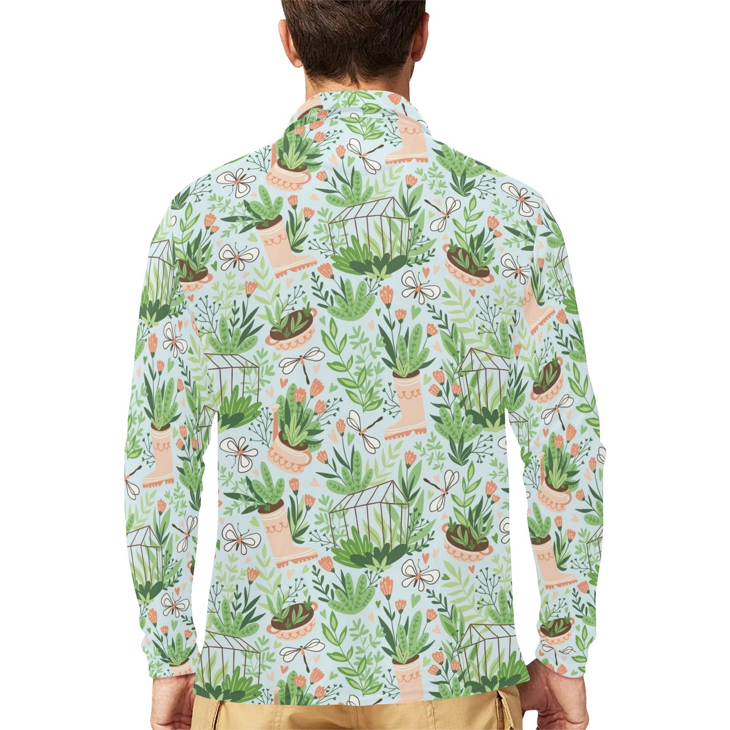 Gardening Pattern Print Design G04 Long Sleeve Polo Shirt For Men's