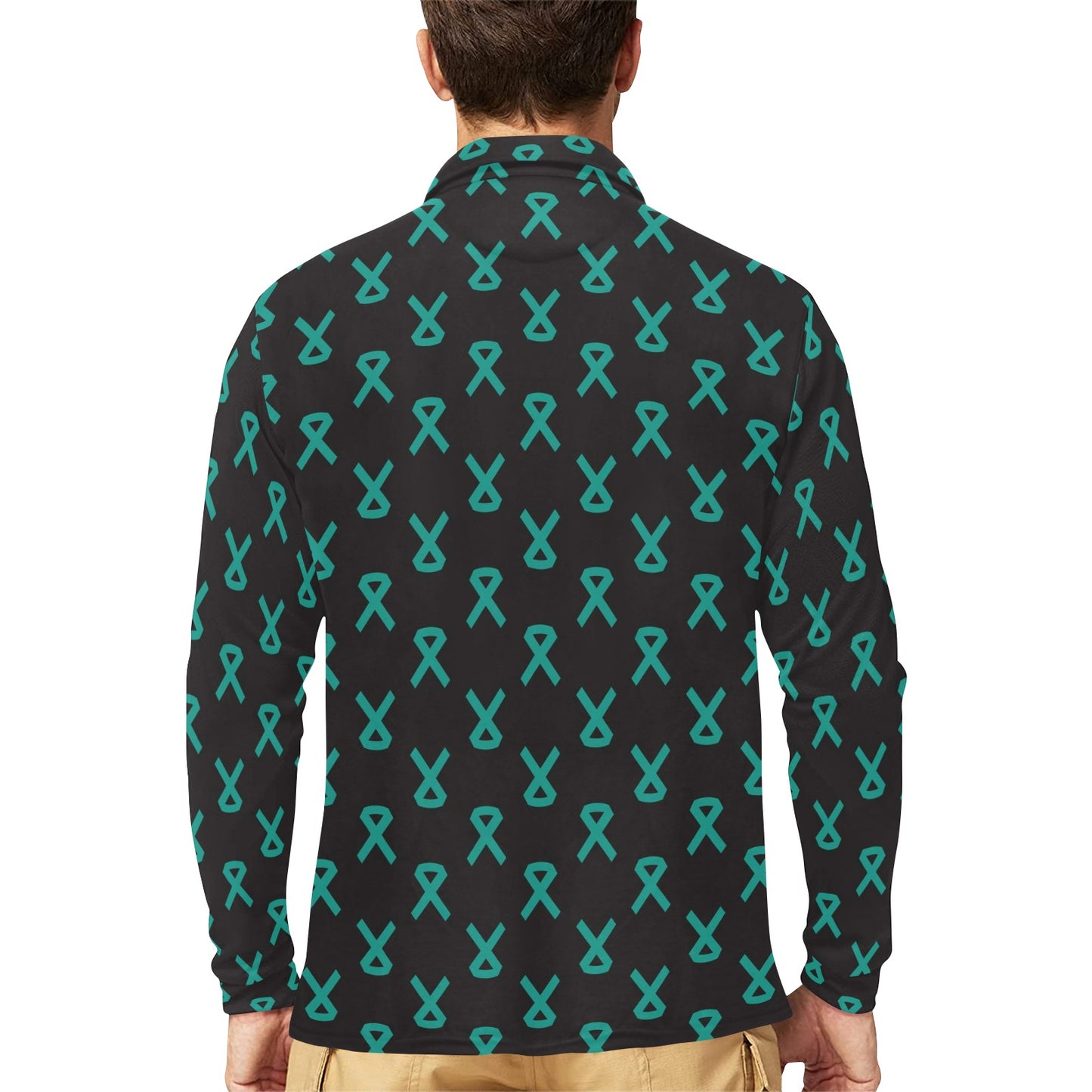 Ovarian cancer Pattern Print Design A01 Long Sleeve Polo Shirt For Men's