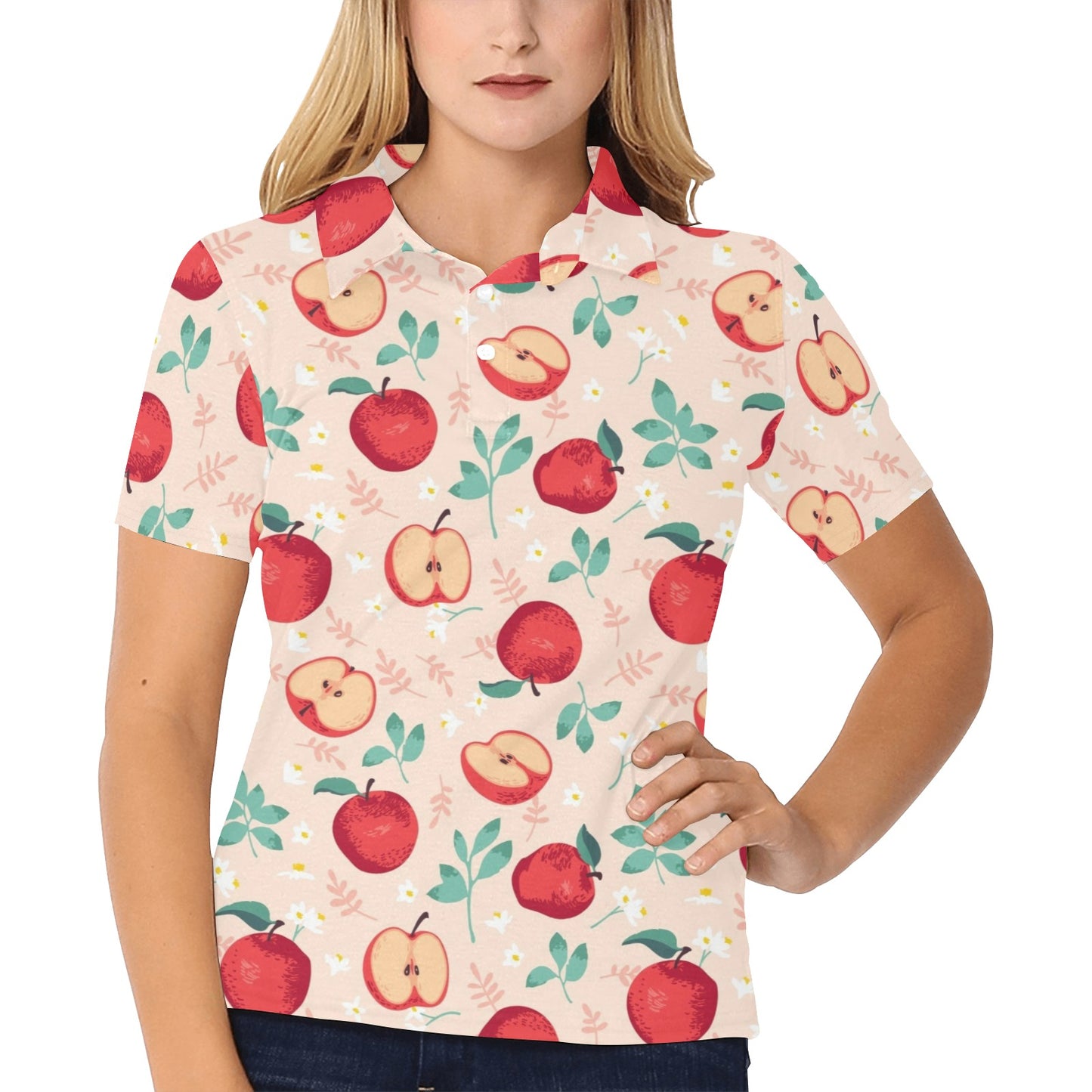 Apple Pattern Print Design AP06 Women's Polo Shirt