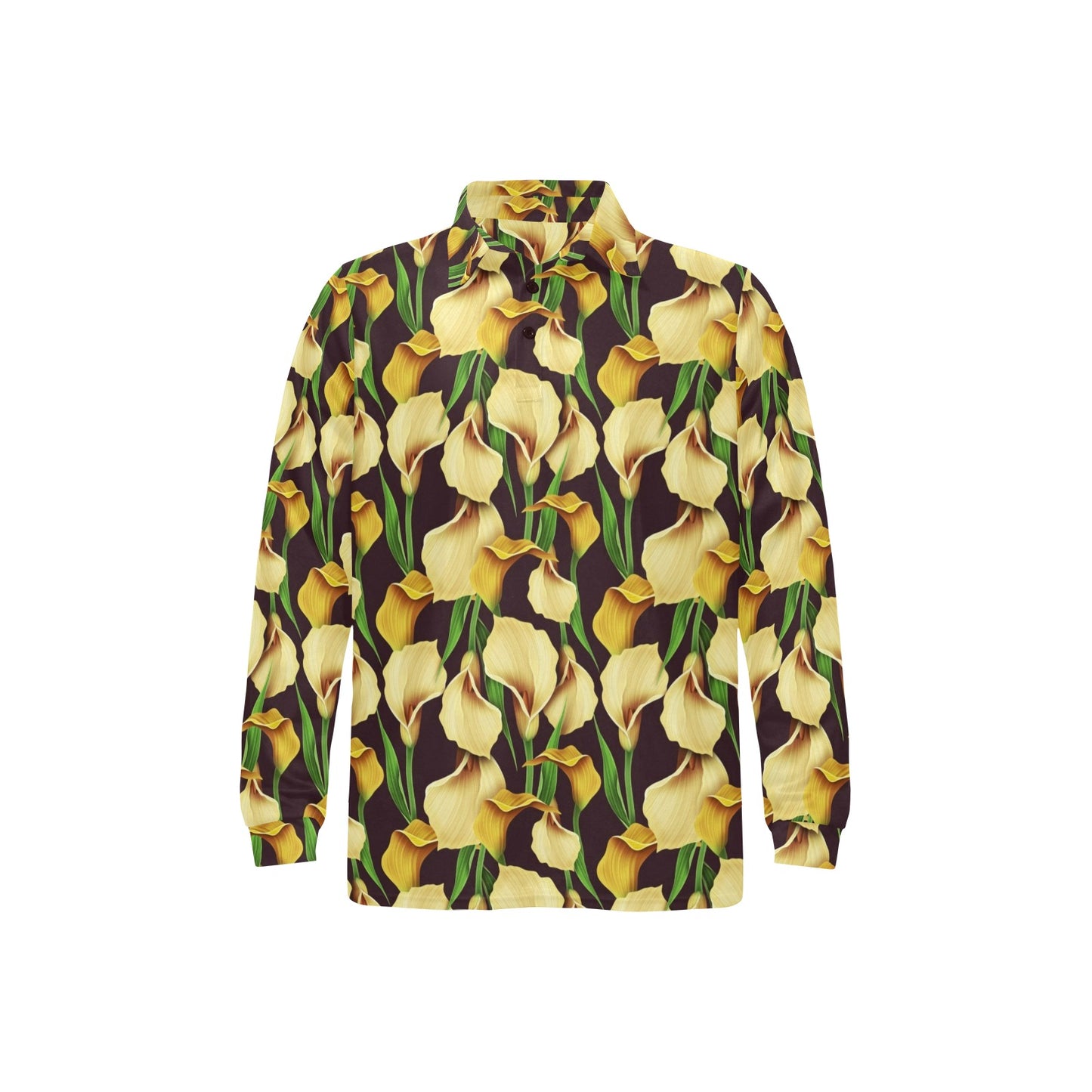 Lily Pattern Print Design LY013 Long Sleeve Polo Shirt For Men's