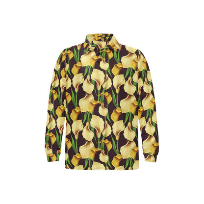 Lily Pattern Print Design LY013 Long Sleeve Polo Shirt For Men's