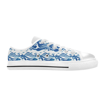 Wave Print Design LKS303 Women's White Low Top Shoes