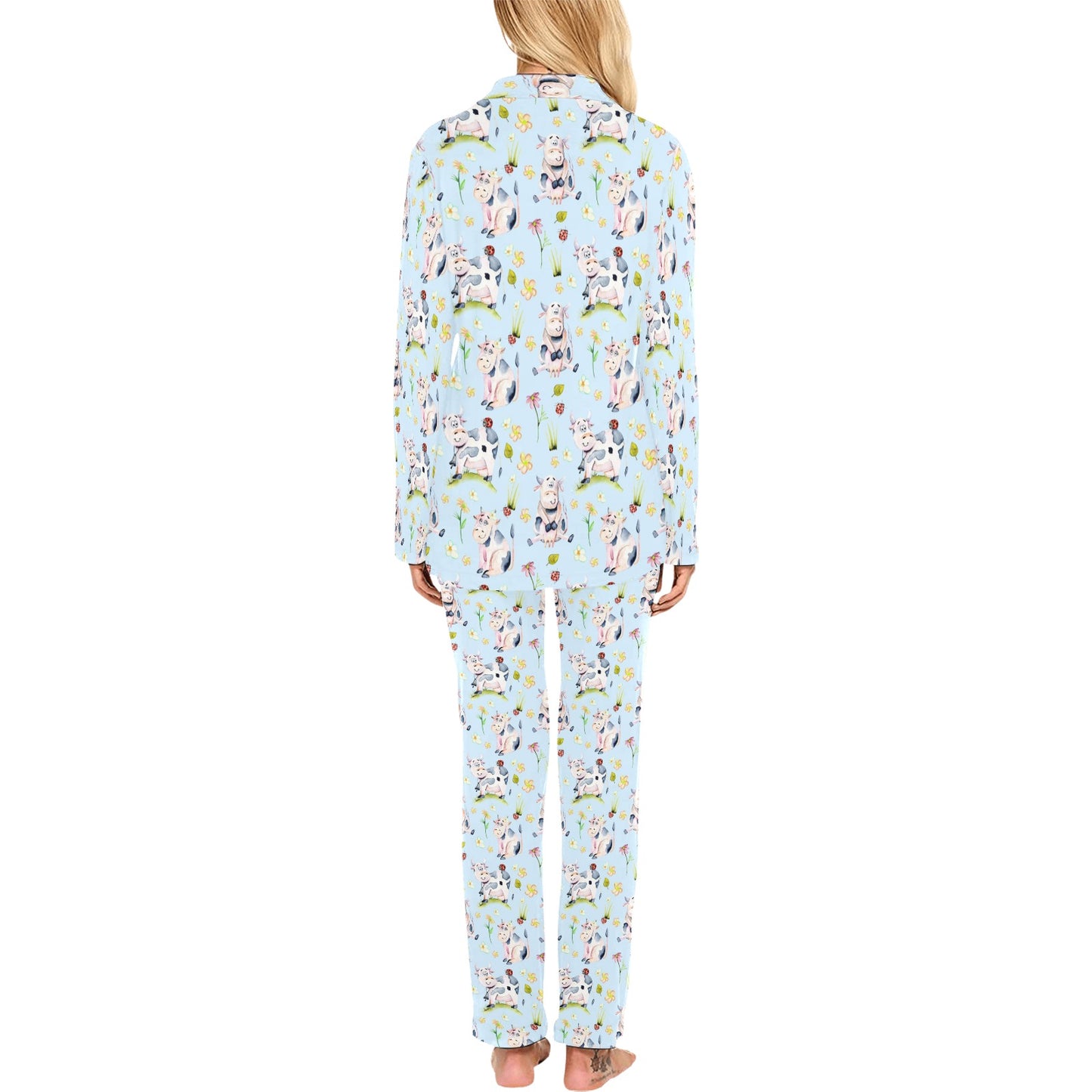 Cow Happy Pattern Print Design 05 Women's Long Pajama Set
