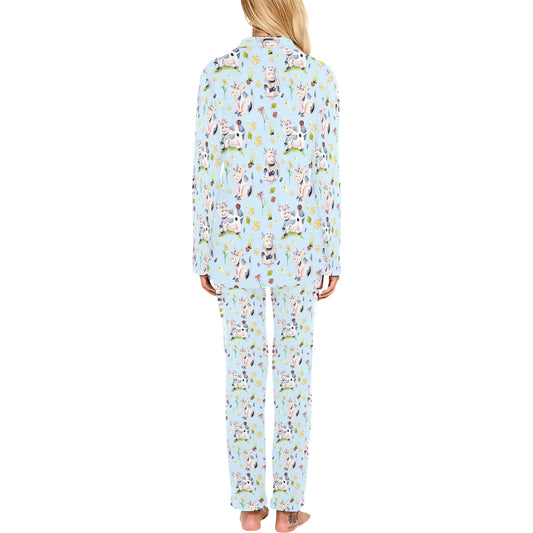 Cow Happy Pattern Print Design 05 Women's Long Pajama Set