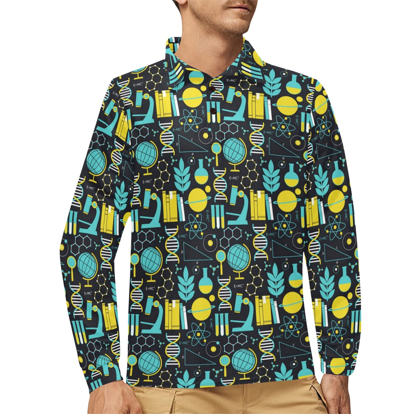 Science Print Design LKS301 Long Sleeve Polo Shirt For Men's