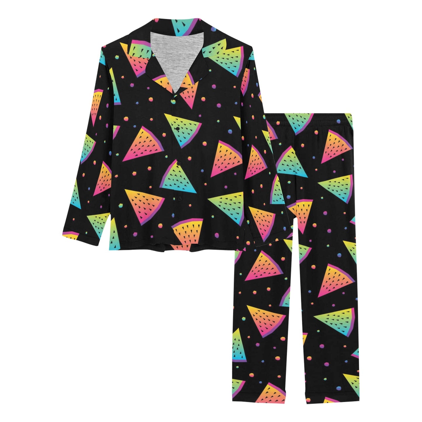 Rainbow Watermelon Pattern Print Design A04 Women's Long Pajama Set