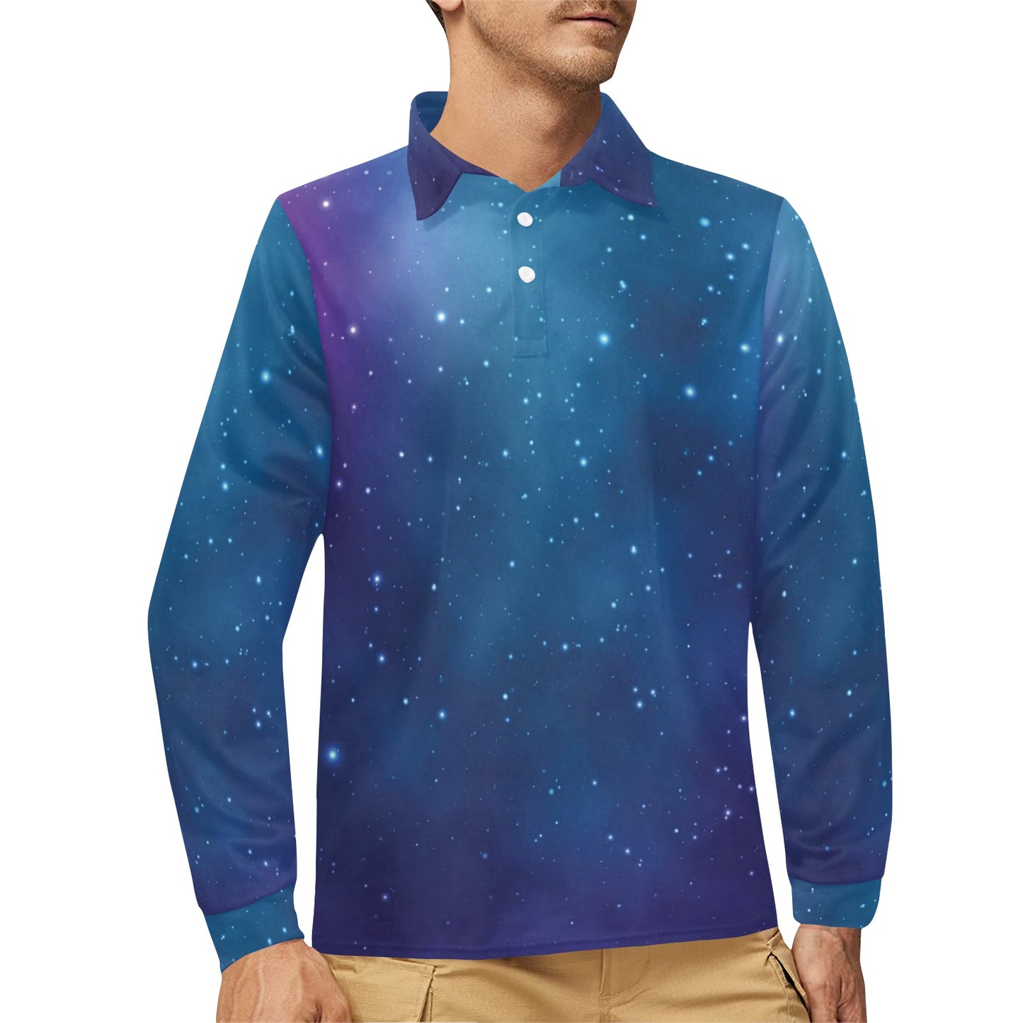 Nebula Pattern Print Design A01 Long Sleeve Polo Shirt For Men's