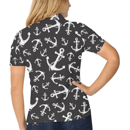 Anchor Black White Women's Polo Shirt