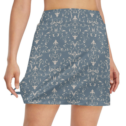 Damask Elegant Teal Print Pattern 17" Golf & Pickleball Skort with Pockets