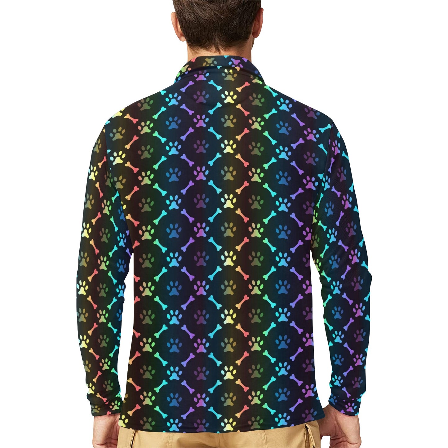 Paw Rainbow Print Long Sleeve Polo Shirt For Men's