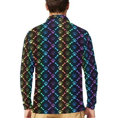 Paw Rainbow Print Long Sleeve Polo Shirt For Men's