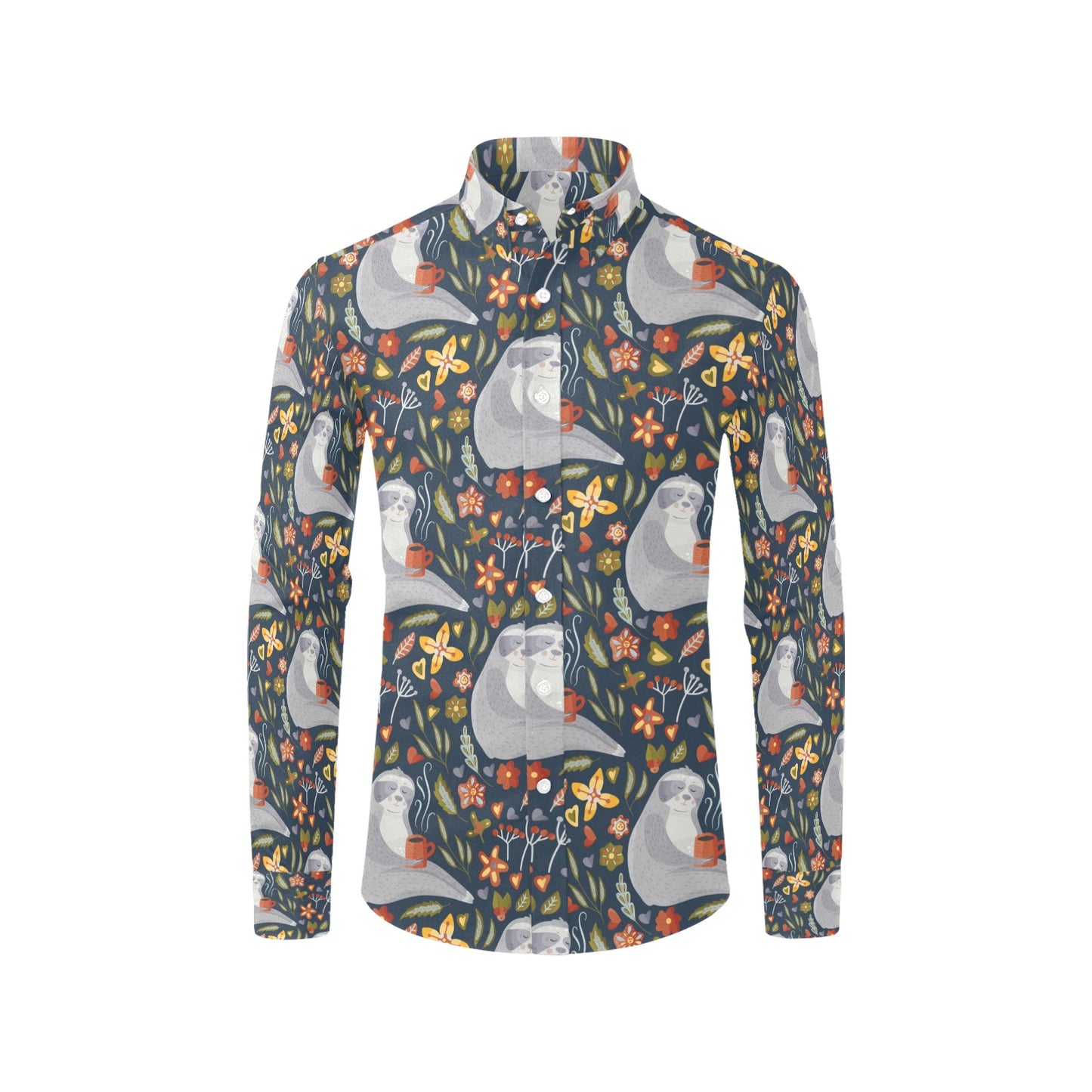 Sloth Print Design LKS303 Men's Long Sleeve Dress Shirt
