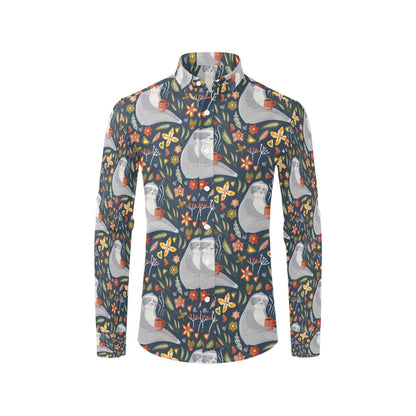 Sloth Print Design LKS303 Men's Long Sleeve Dress Shirt