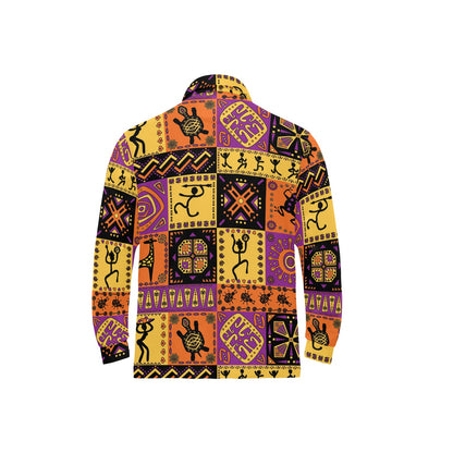 African Pattern Print Design 02 Long Sleeve Polo Shirt For Men's