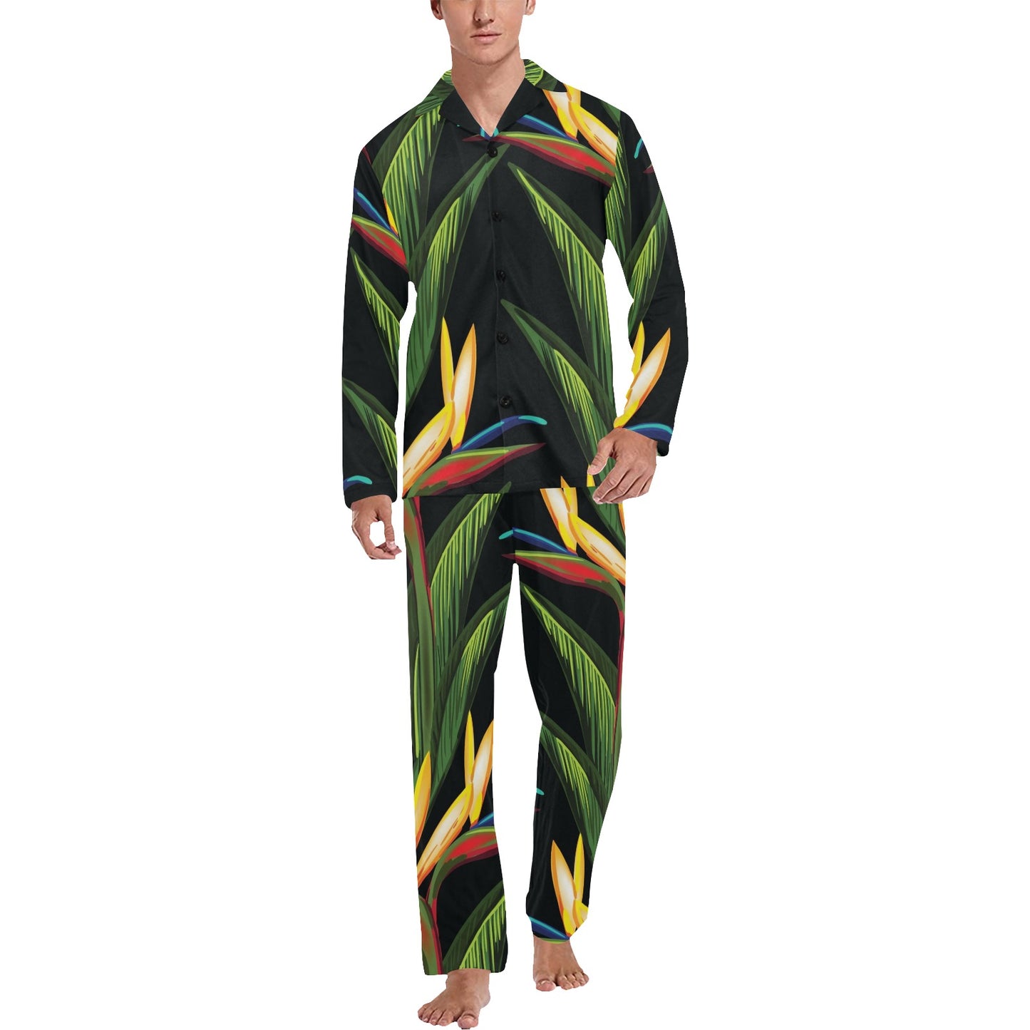Bird Of Paradise Pattern Print Design BOP012 Men's Long Pajama Set