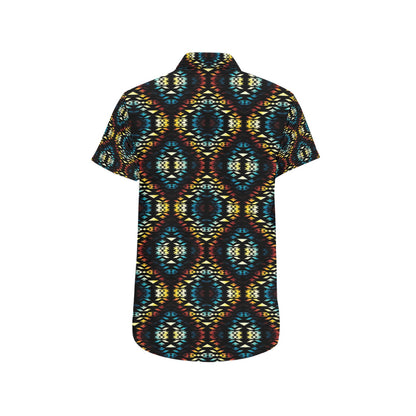 Tribal Pattern Print Design LKS309 Men Short Sleeve Button Up Shirt