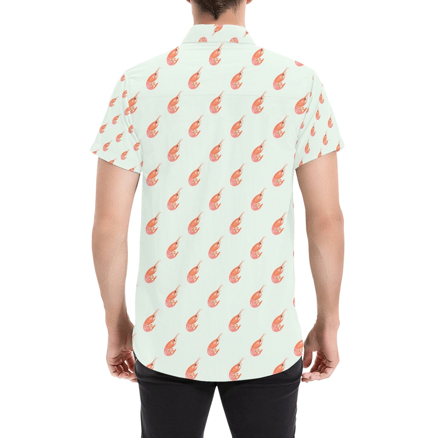 Shrimp Print Design LKS304 Men Short Sleeve Button Up Shirt