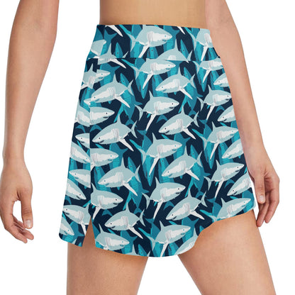 Shark Design Print 17" Golf & Pickleball Skort with Pockets