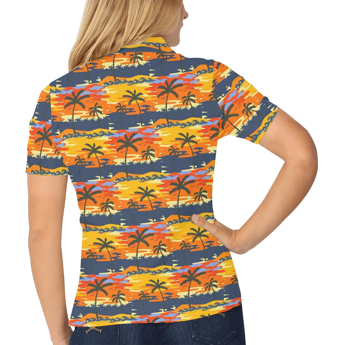 Palm Tree Pattern Print Design PT010 Women's Polo Shirt