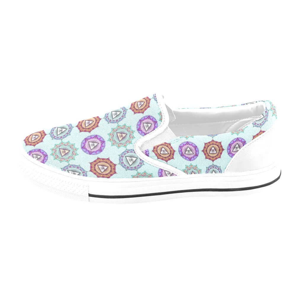 Third Eye Print Design LKS302 White Slip Ons Canvas Women's Shoes