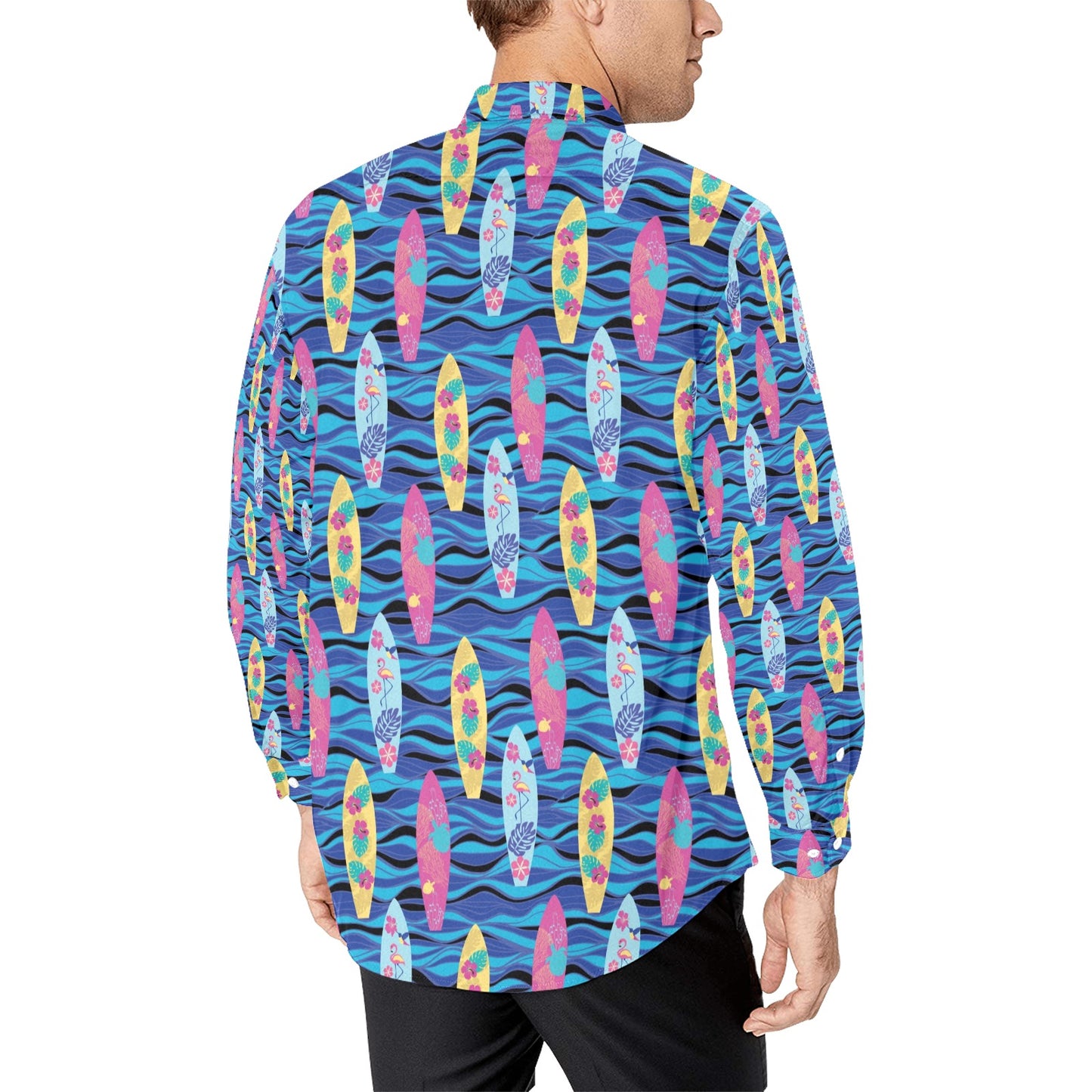 Surfboard Print Design LKS304 Men's Long Sleeve Dress Shirt