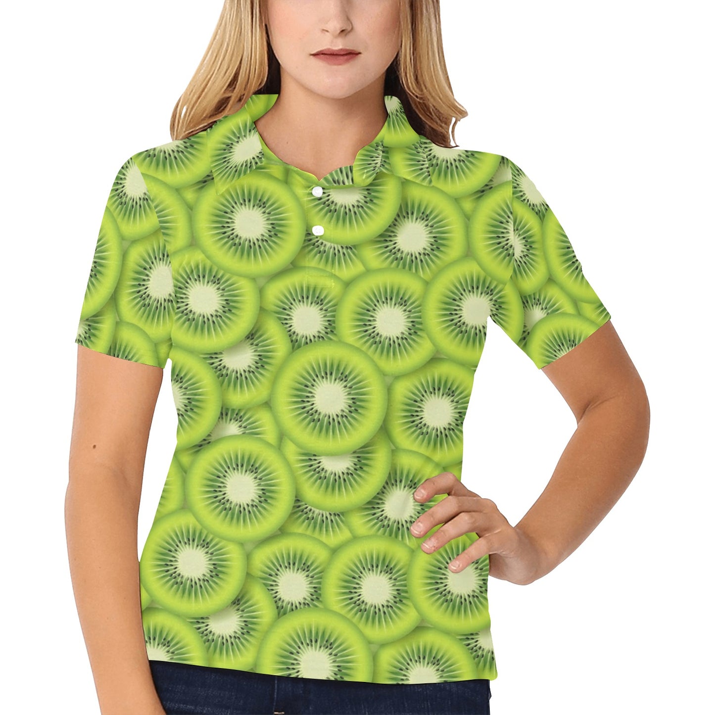 Kiwi Pattern Print Design KW01 Women's Polo Shirt