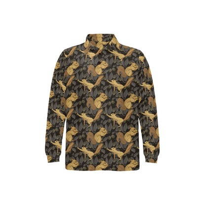 Squirrel Print Design LKS309 Long Sleeve Polo Shirt For Men's