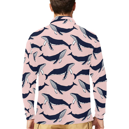 Humpback Whale Pattern Print Design 02 Long Sleeve Polo Shirt For Men's